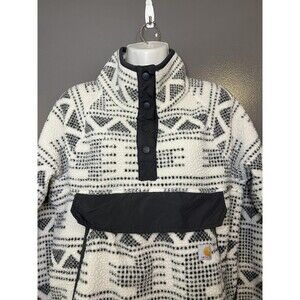 Carhartt Jacket Womens Small White Fleece Snap Pullover Kangaroo Zip Pockets